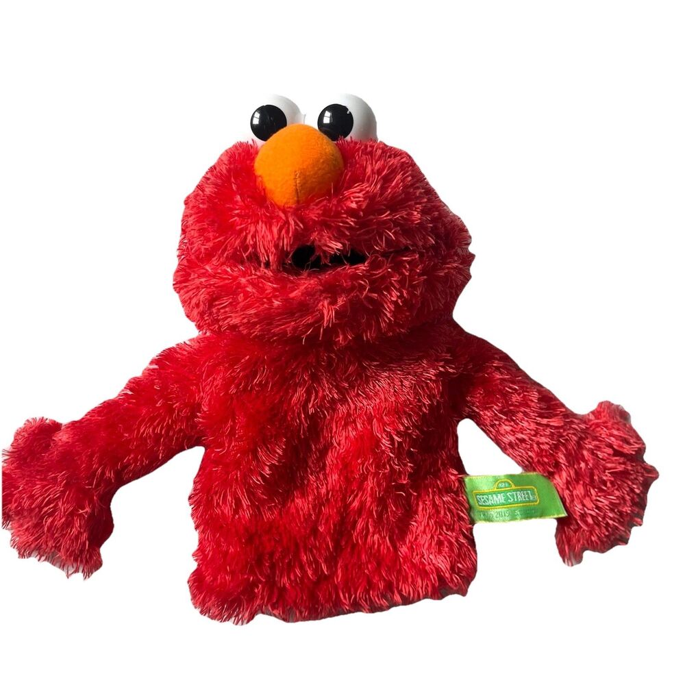 2019 Gund Sesame Street Elmo Muppet Hand Puppet Hard Eyes Furry Body Red Plush